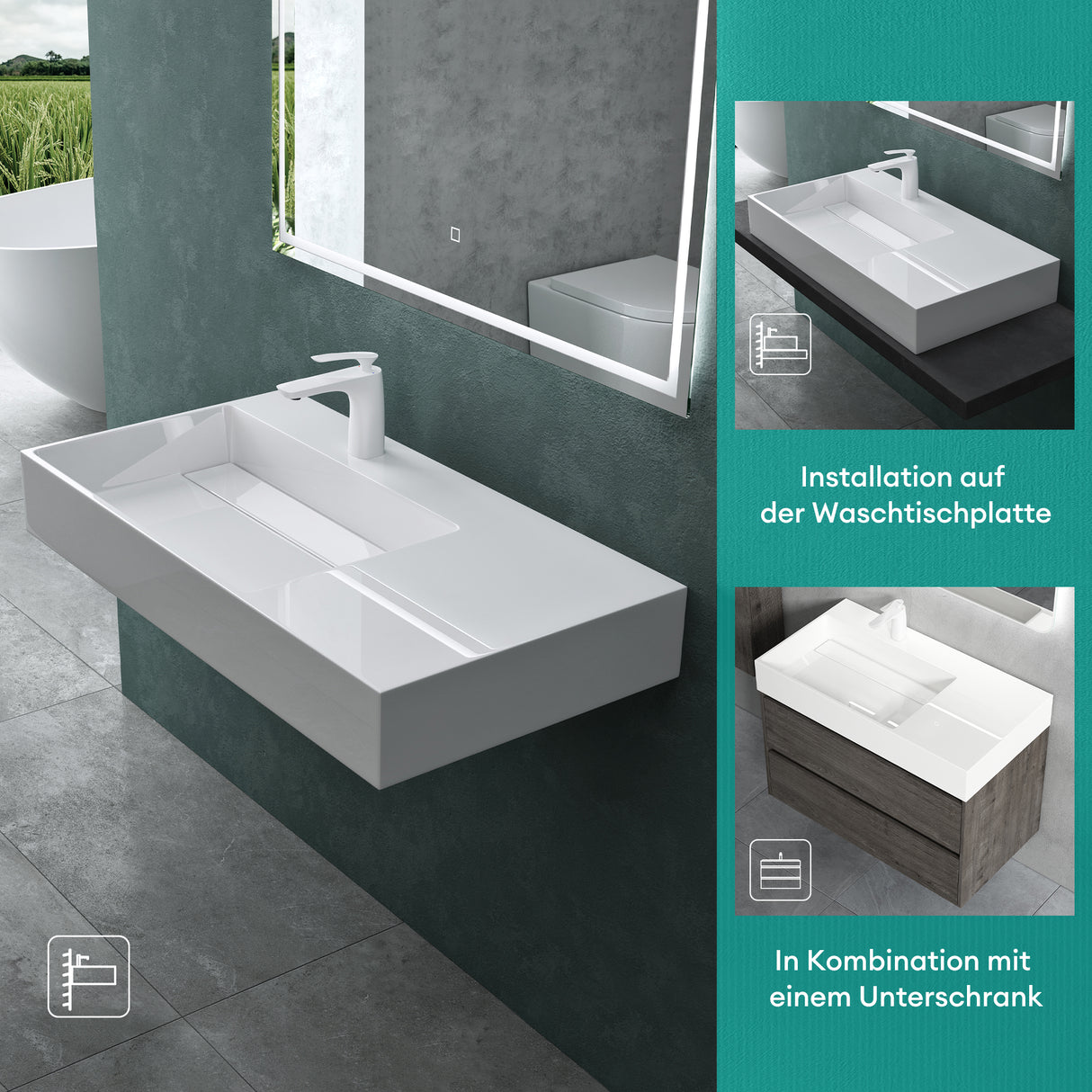 glasvilla Waschbecken Aufsatzwaschbecken Hängewaschbecken aus Mineralguss Col12