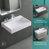 lavabo Glasvilla, lavabo à poser, lavabo suspendu, meuble vasque suspendu avec bonde, en fonte minérale, zone de vasque rectangulaire col19