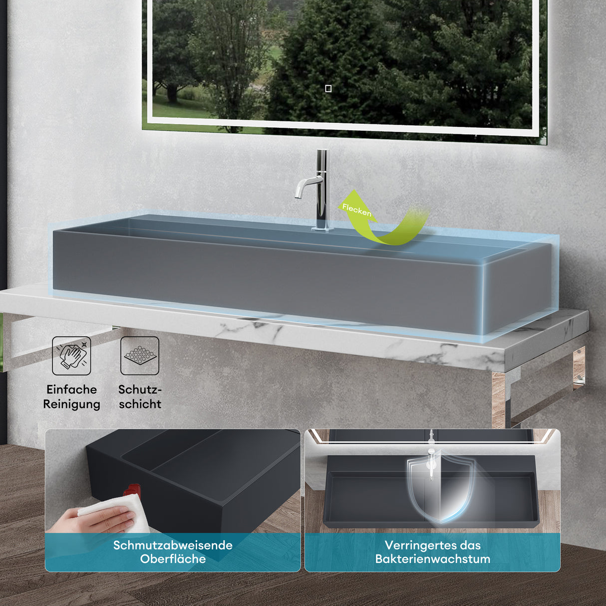 Lavabo à poser Glasvilla, lavabo suspendu en matériau minéral moulé avec trou de robinetterie Col6028