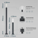 éclairage extérieur glasvilla IP65 éclairage de chemin extérieur | Borne lumineuse pour jardin, lampadaire 3000K, lampe de jardin | Lampadaire d'extérieur 3W Deus Lumina 