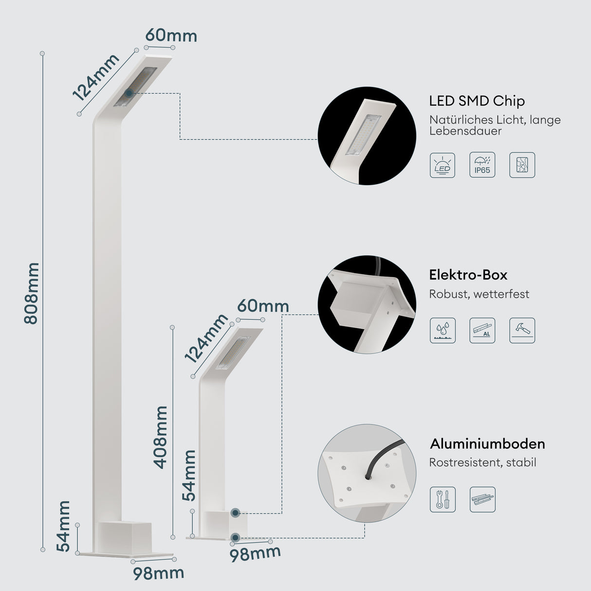 éclairage extérieur glasvilla IP65 éclairage de chemin extérieur | Borne lumineuse pour jardin, lampadaire 3000K, lampe de jardin | Lampe d'extérieur lampadaire 6W Scout 