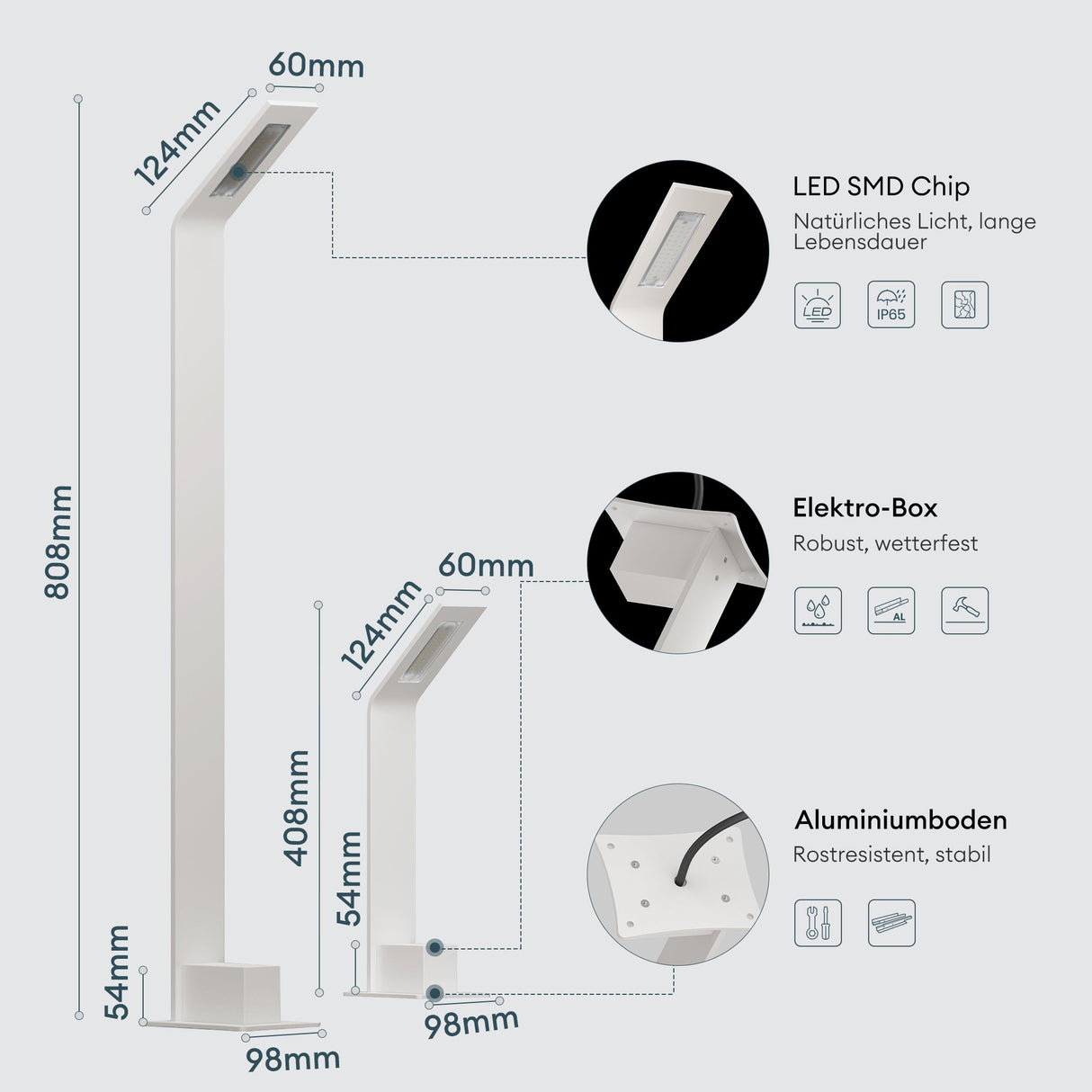 éclairage extérieur glasvilla IP65 éclairage de chemin extérieur | Borne lumineuse pour jardin, lampadaire 3000K, lampe de jardin | Lampe d'extérieur lampadaire 6W Scout 