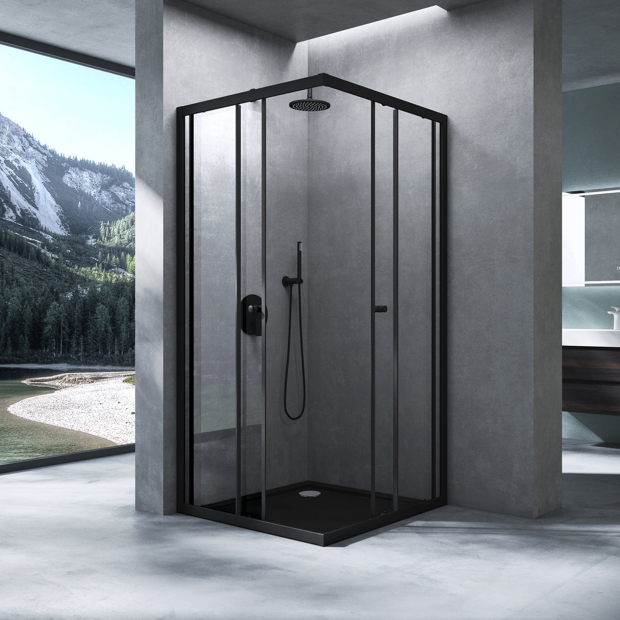 glasvilla Duschkabine mit Doppel-Schiebetür Duschtür Eckeinstieg Echtglas Lotuseffekt 6mm ESG-Sicherheitsglas Ravenna16K Schwarz