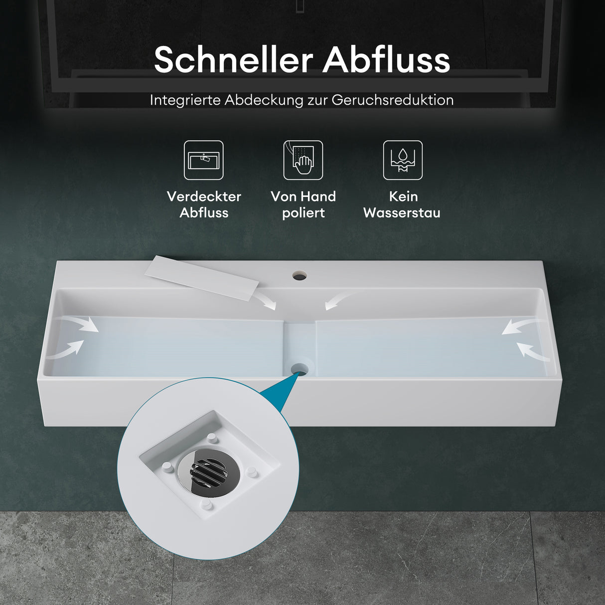 glasvilla Waschbecken Aufsatzwaschbecken Hängewaschbecken aus Mineralguss mit Armaturloch Col6028
