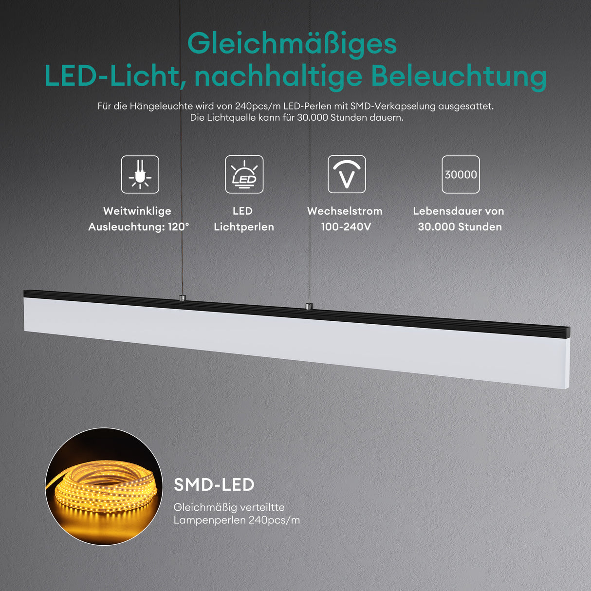 glasvilla Pendelleuchte LED Hängelampe Dimmbar mit Fernbedienung 3000K/4000K/6000K Verstellbares Kabel Hängeleuchte für Esszimmer Wohnzimmer Schlafzimmer