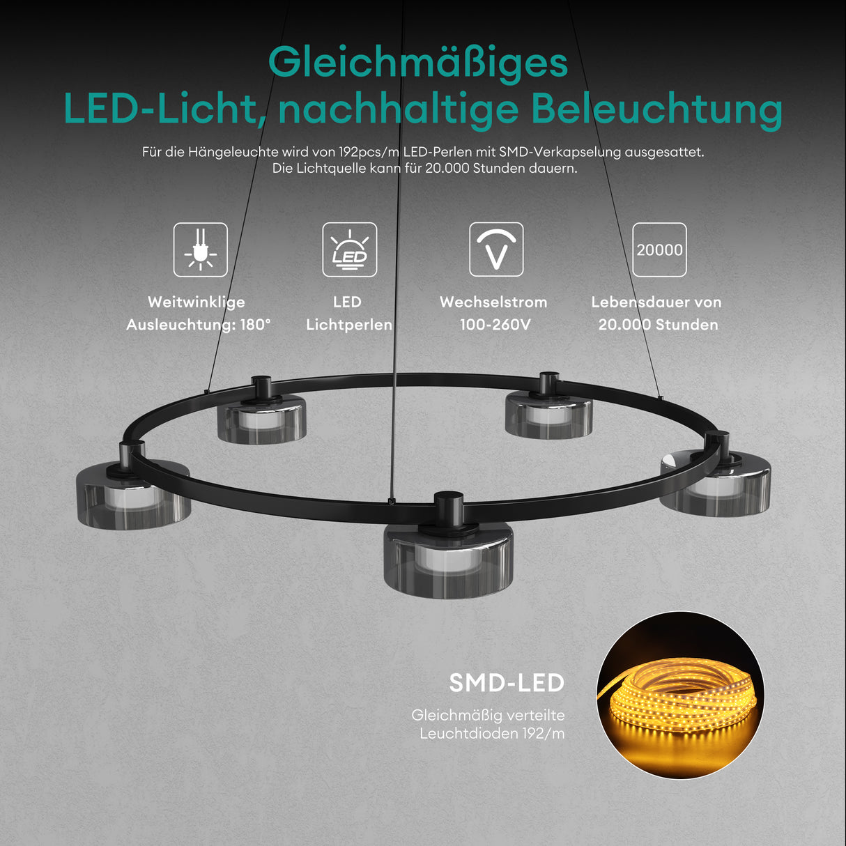Suspension Glasvilla LED, lampe suspendue réglable avec câble, luminaire suspendu pour salle à manger, salon, chambre à coucher 