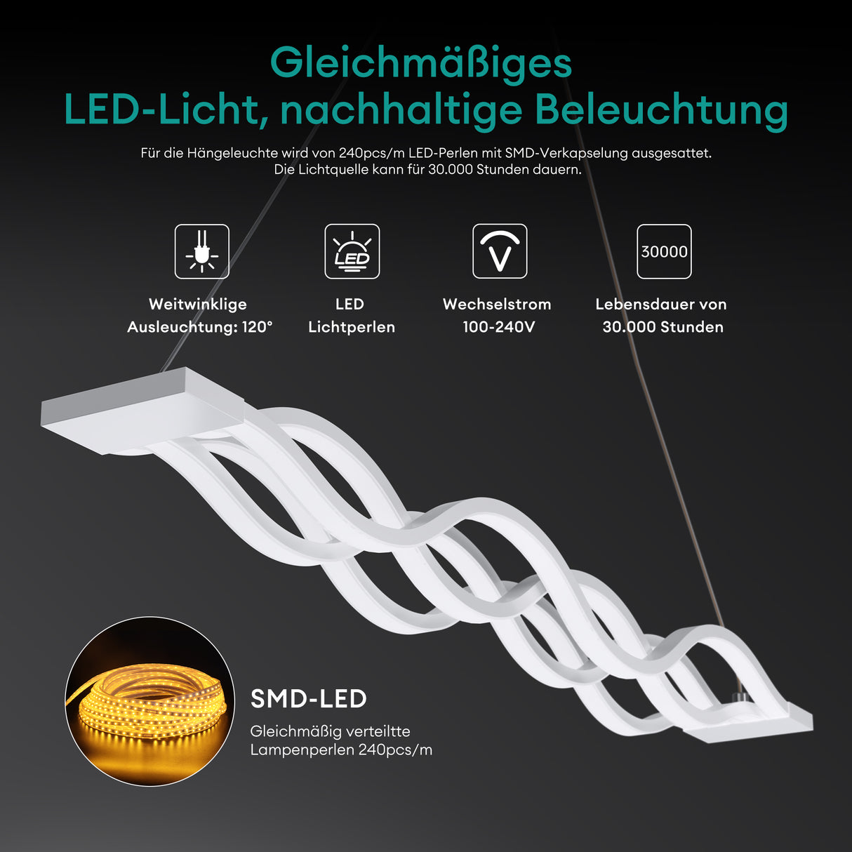 Suspension Glasvilla LED à intensité variable avec télécommande et câble réglable pour salle à manger, salon, chambre à coucher 