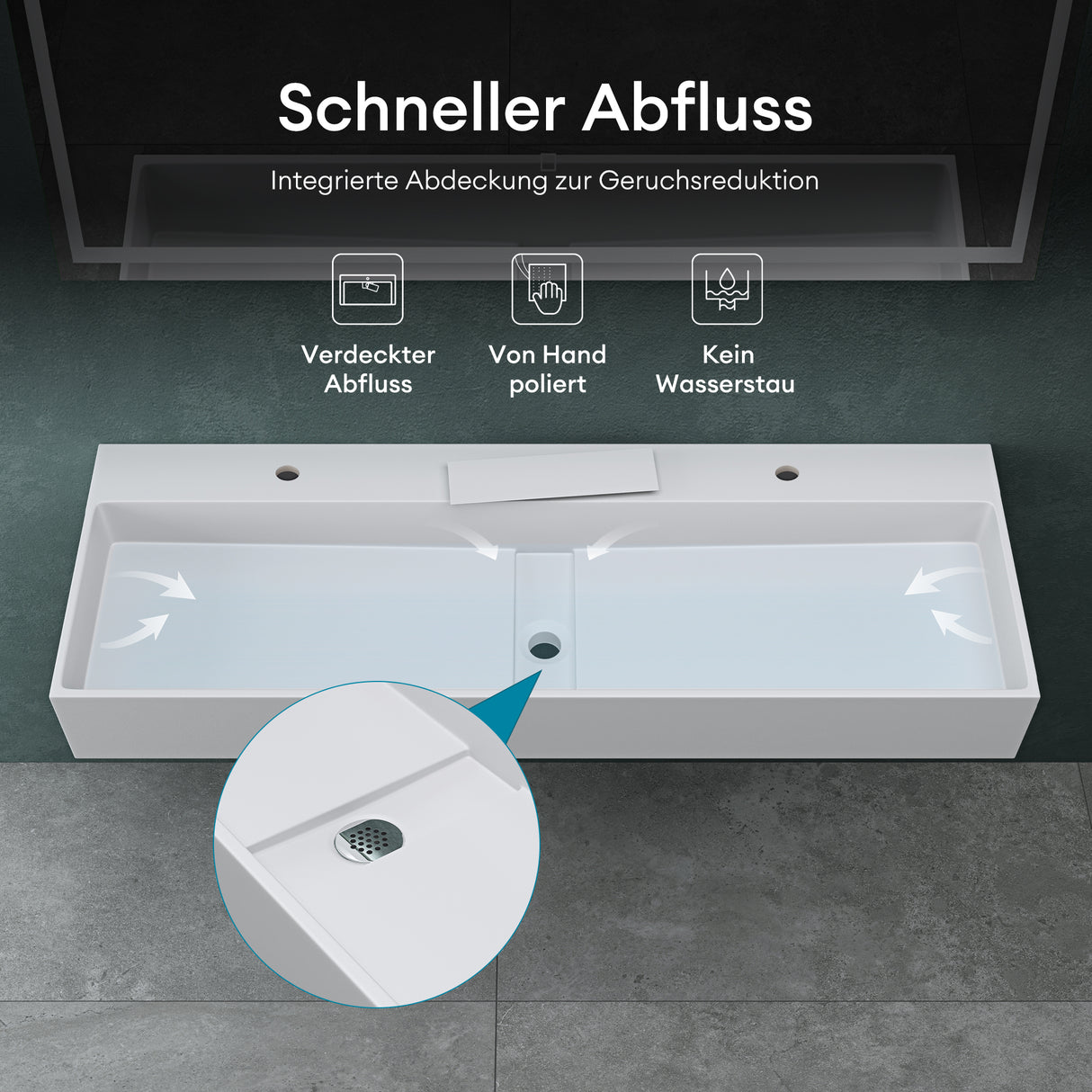 Lavabo à poser Glasvilla, lavabo suspendu en matériau minéral moulé avec trou de robinetterie Col6028