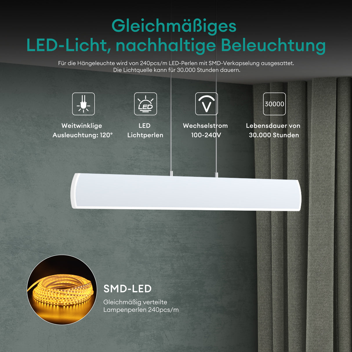 Suspension Glasvilla LED à intensité variable avec télécommande et câble réglable pour salle à manger, salon, chambre à coucher 