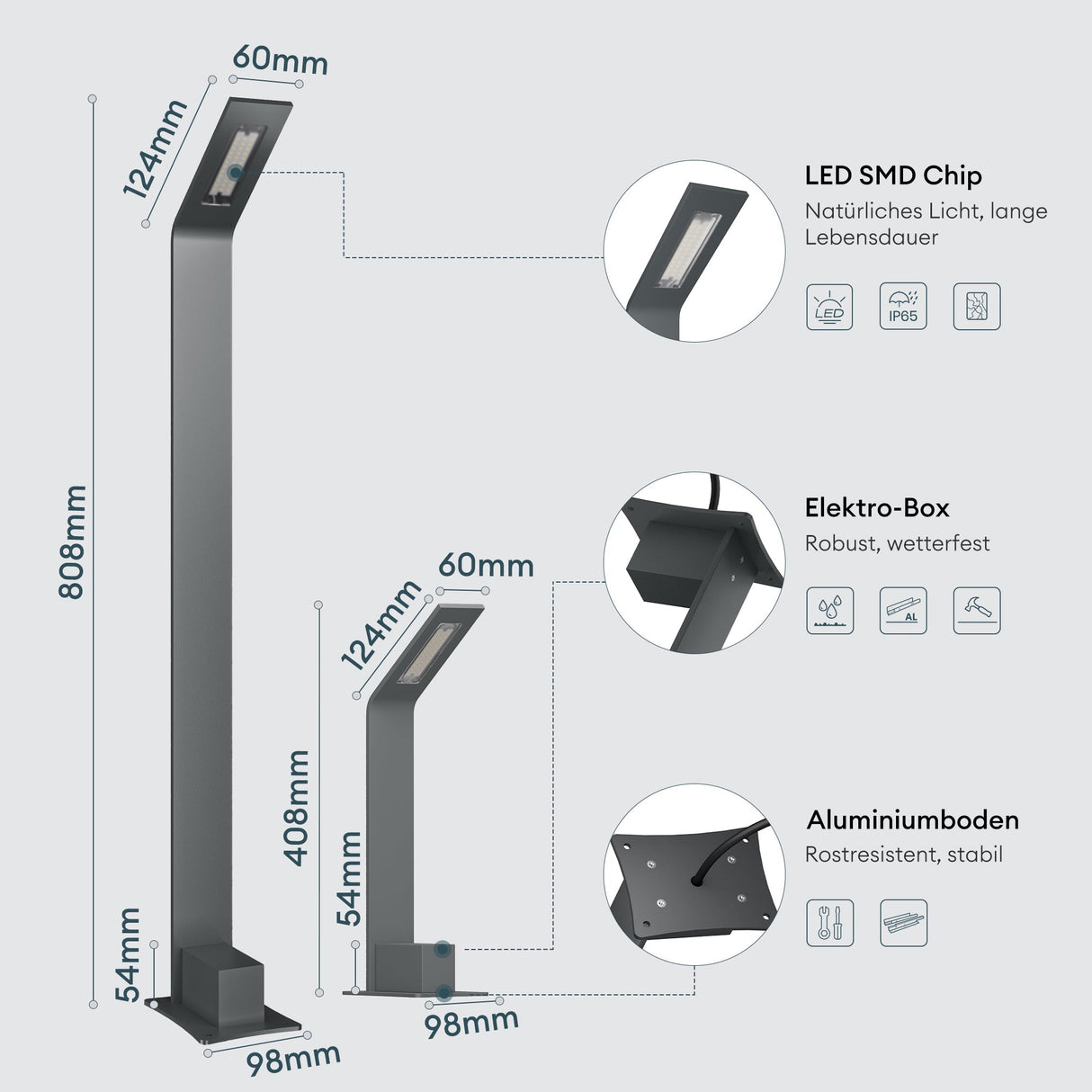 éclairage extérieur glasvilla IP65 éclairage de chemin extérieur | Borne lumineuse pour jardin, lampadaire 3000K, lampe de jardin | Lampe d'extérieur lampadaire 6W Scout 