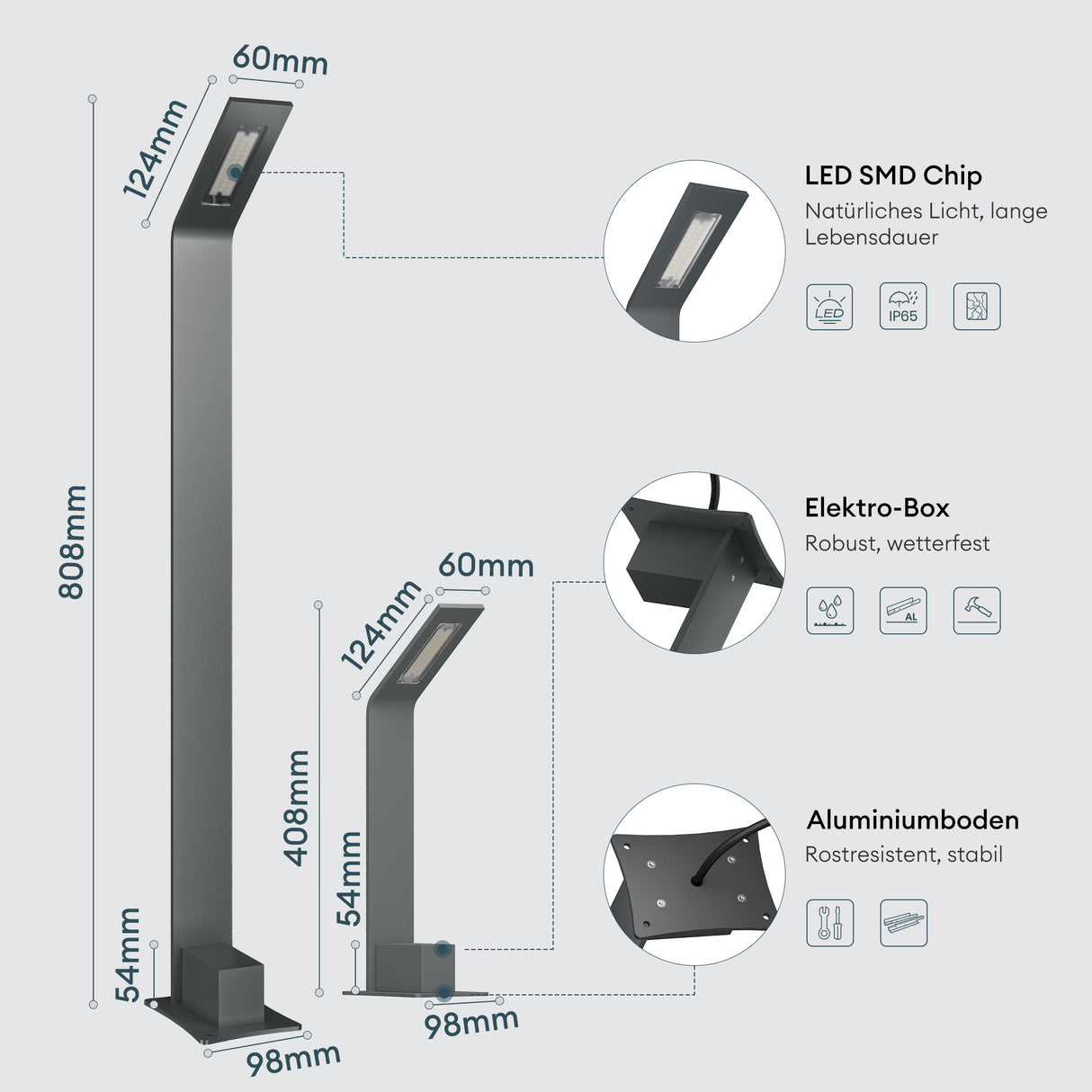éclairage extérieur glasvilla IP65 éclairage de chemin extérieur | Borne lumineuse pour jardin, lampadaire 3000K, lampe de jardin | Lampe d'extérieur lampadaire 6W Scout 