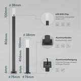 éclairage extérieur glasvilla IP65 éclairage de chemin extérieur | Borne lumineuse pour jardin, lampadaire 3000K, lampe de jardin | Lampadaire d'extérieur 3W Deus Lumina 