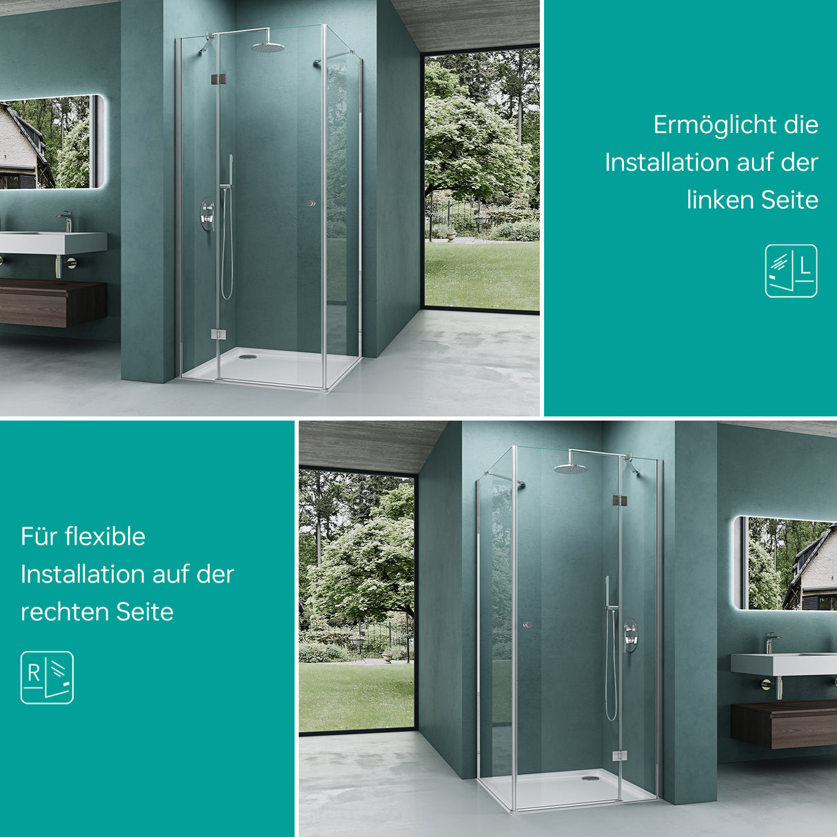 Cabine de douche Glasvilla en verre de sécurité de 6 mm avec revêtement NANO facile à nettoyer, paroi de douche, cloison de douche R05k