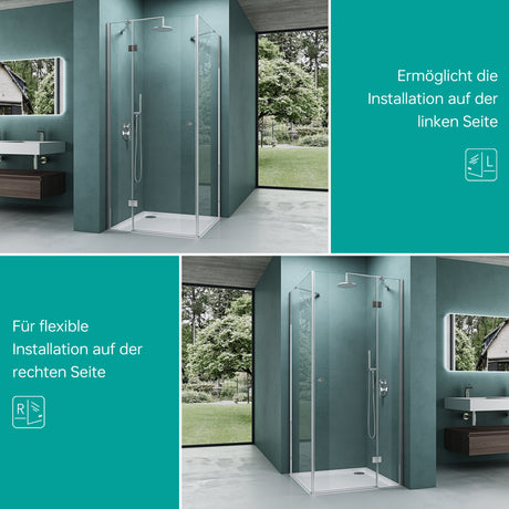 Cabine de douche Glasvilla en verre de sécurité de 6 mm avec revêtement NANO facile à nettoyer, paroi de douche, cloison de douche R05k