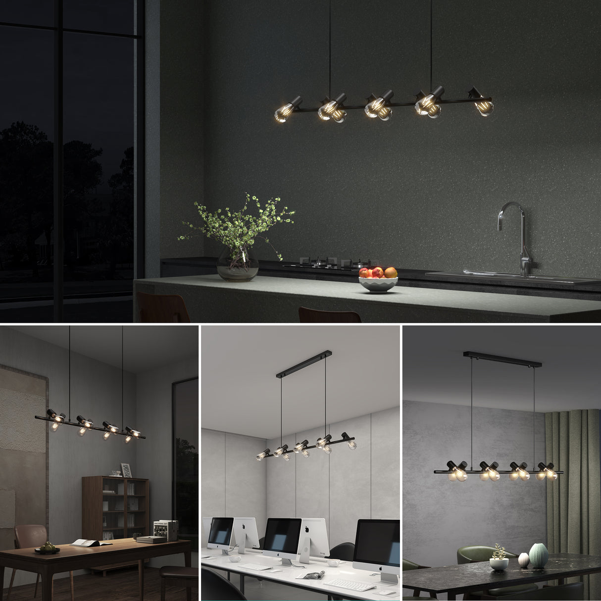 glasvilla Pendelleuchte 120cm LED Hängelampe 8 Flammig 4000K Verstellbares Kabel E27 Schwarz Hängeleuchte für Esszimmer Wohnzimmer Schlafzimmer