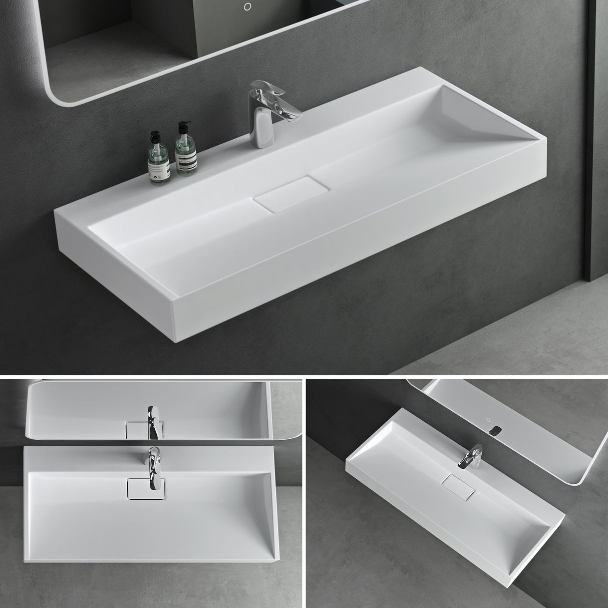 glasvilla Waschbecken Aufsatzwaschbecken Hängewaschbecken Hängewaschtisch inkl. Ablaufgarnitur Mineralguss Rechteckig Waschplatz col19