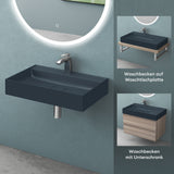 Lavabo Glasvilla, lavabo à poser, lavabo suspendu, en fonte minérale, rectangulaire, meuble-lavabo Col630
