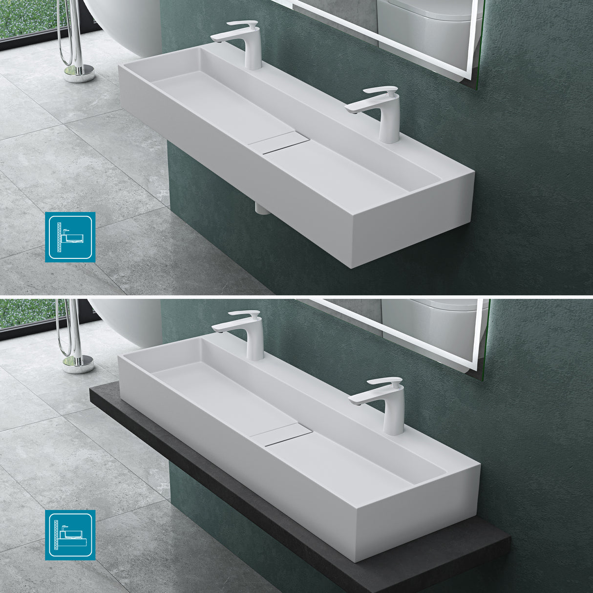 Lavabo à poser Glasvilla, lavabo suspendu en matériau minéral moulé avec trou de robinetterie Col6028