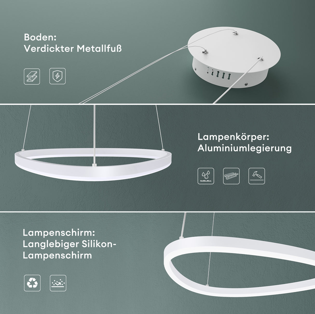 glasvilla Pendelleuchte 50cm LED Hängelampe Dynamisches Wellendesign 3000K/4000K/6000K Verstellbares Kabel 16W Hängeleuchte für Esszimmer Wohnzimmer Schlafzimmer