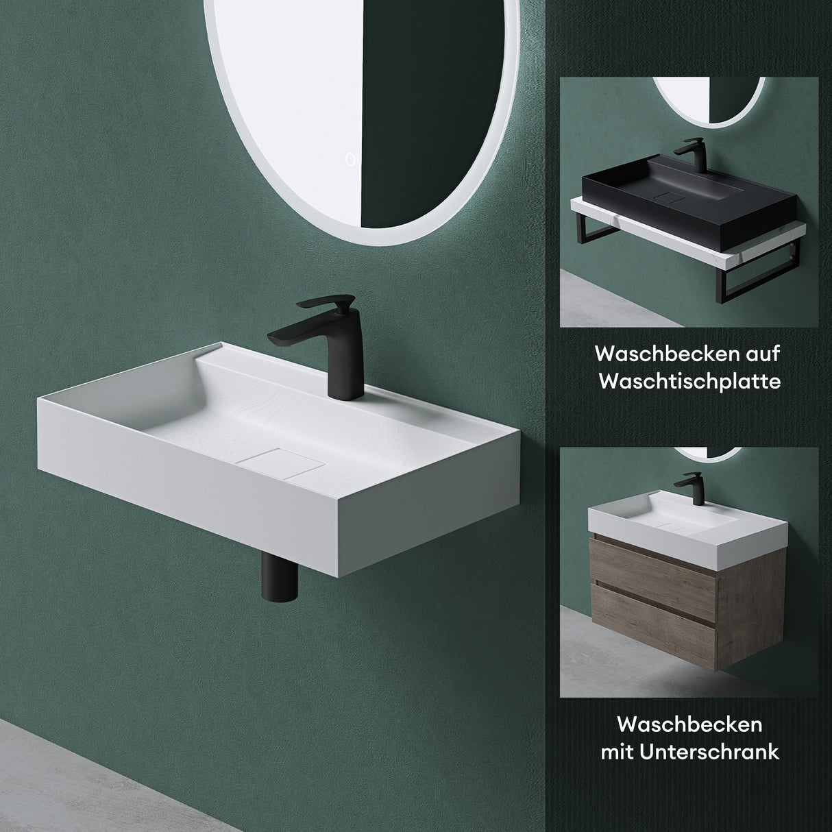glasvilla Waschbecken Aufsatzwaschbecken Hängewaschbecken Mineralguss Rechteckig Waschplatz Col630