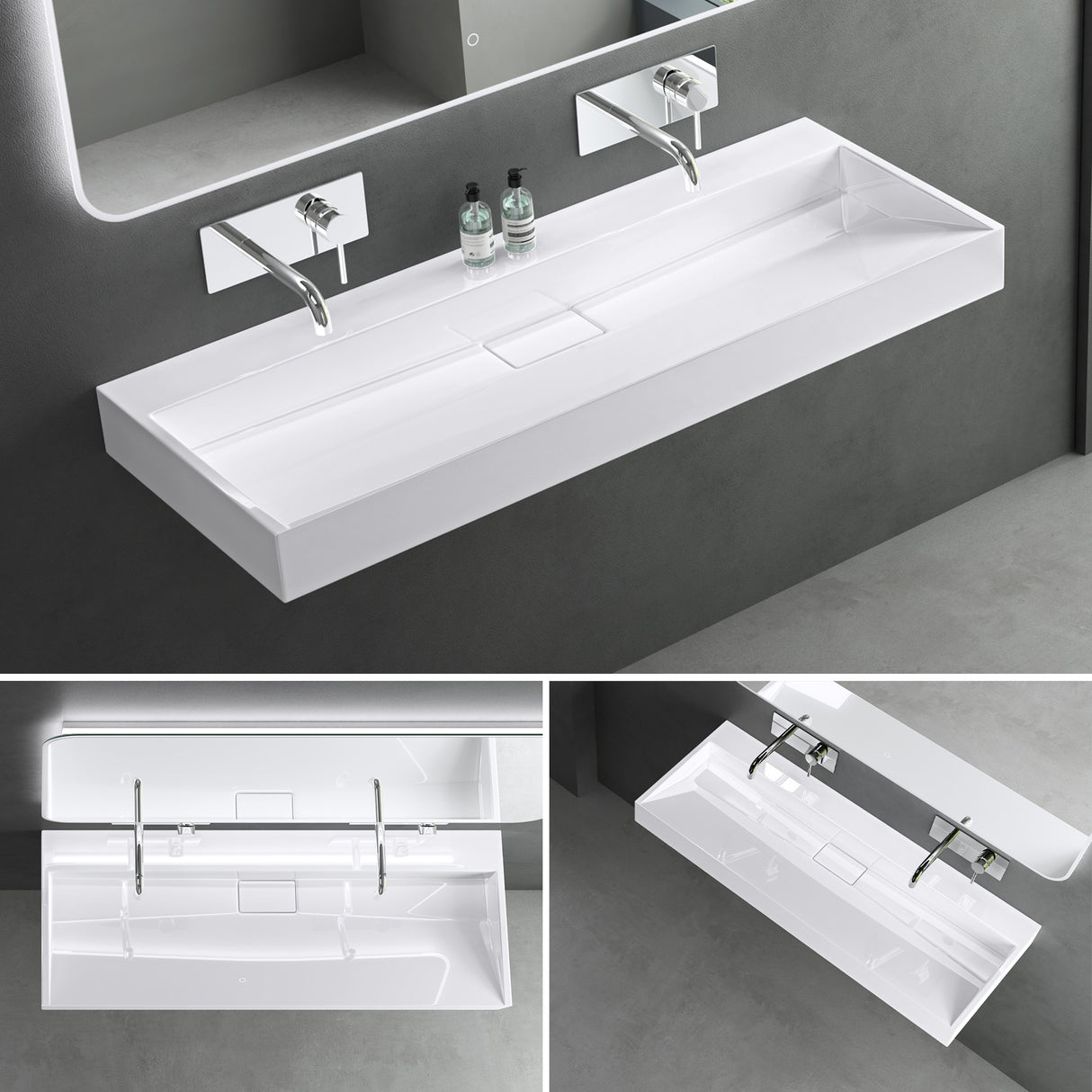 lavabo Glasvilla, lavabo à poser, lavabo suspendu, meuble vasque suspendu avec bonde, en fonte minérale, zone de vasque rectangulaire col19