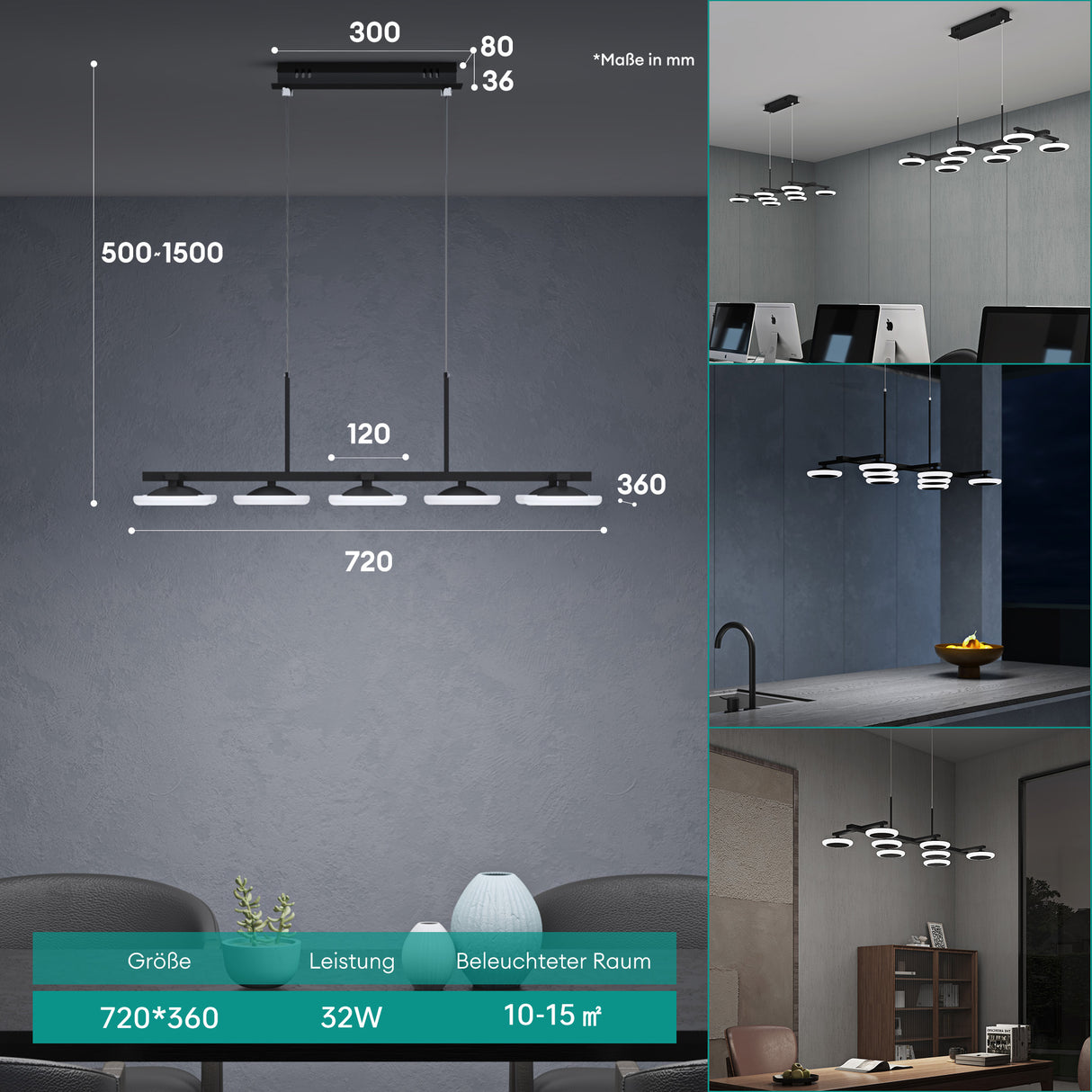 Suspension Glasvilla LED à intensité variable avec télécommande et câble réglable pour salle à manger, salon, chambre à coucher 