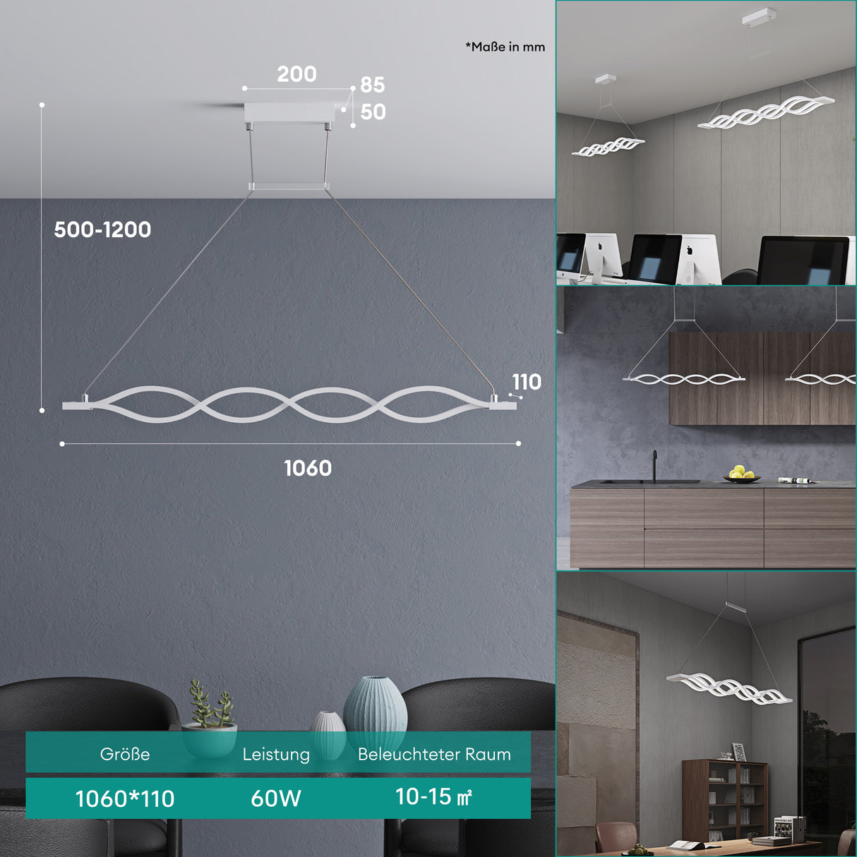 Suspension Glasvilla LED à intensité variable avec télécommande et câble réglable pour salle à manger, salon, chambre à coucher 