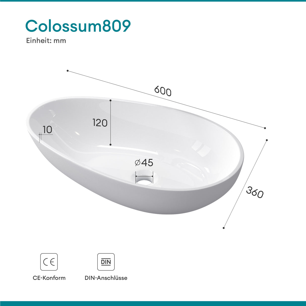 glasvilla Waschbecken oval Aufsatzwaschbecken ohne Hahnloch und Überlauf Col809