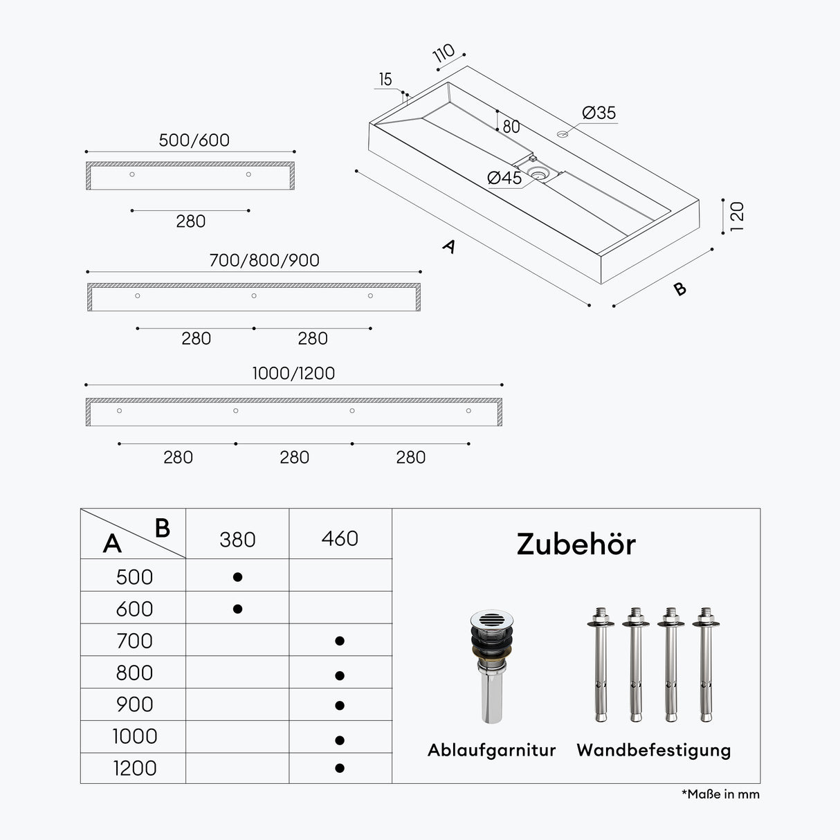 Lavabo Glasvilla Col19 Mineralguss moderno con válvula incluida