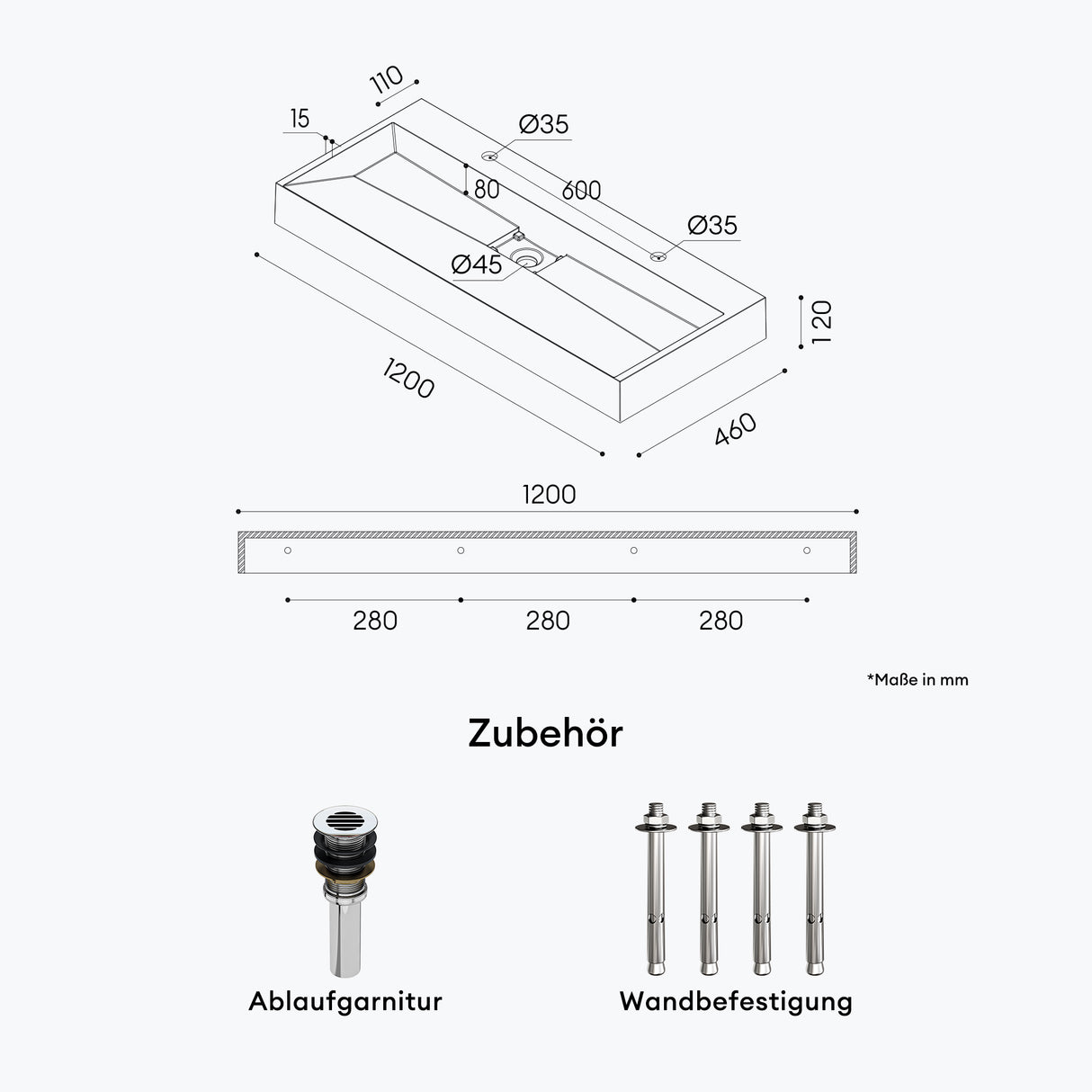 Lavabo Glasvilla Col19 Mineralguss moderno con válvula incluida