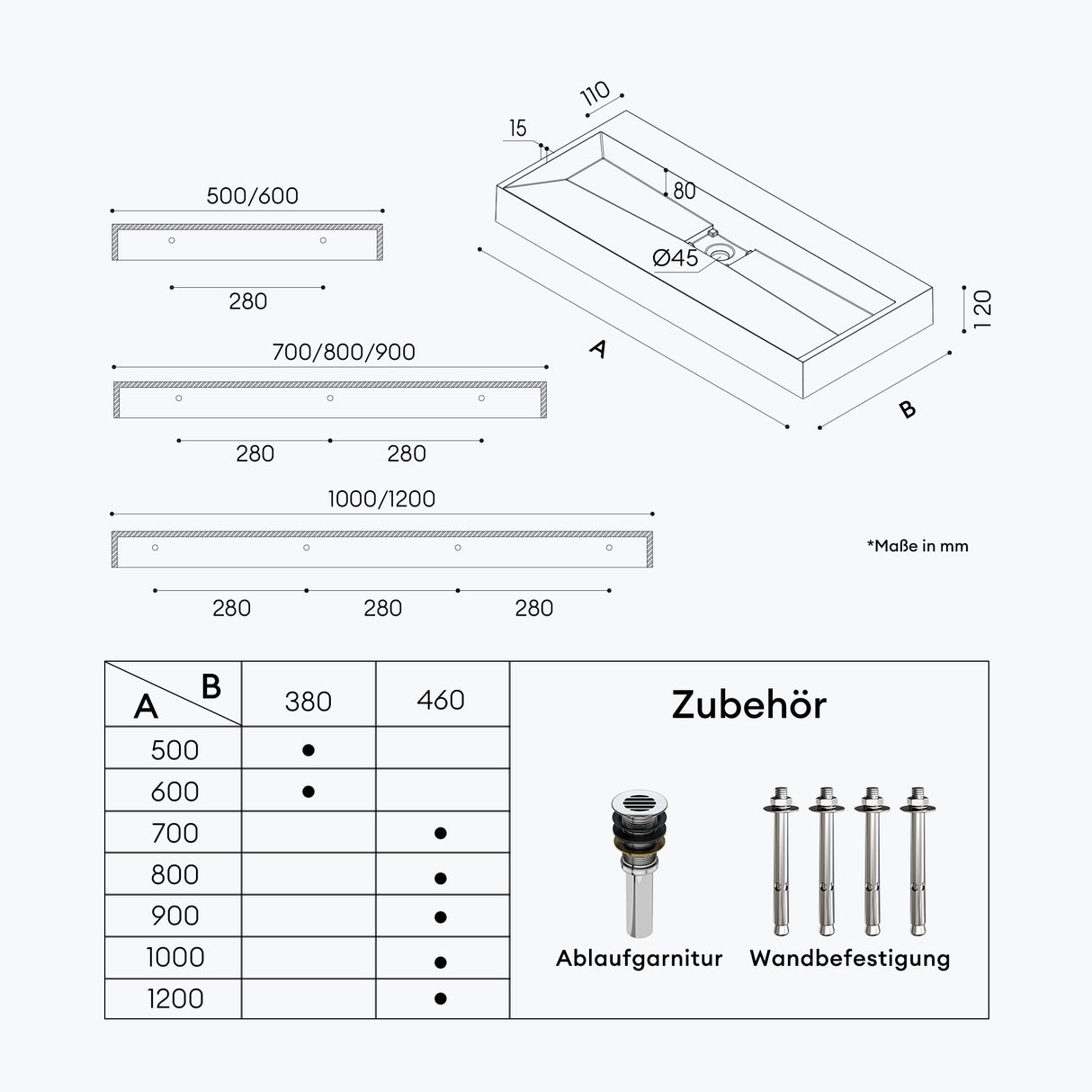 Lavabo Glasvilla Col19 Mineralguss moderno con válvula incluida