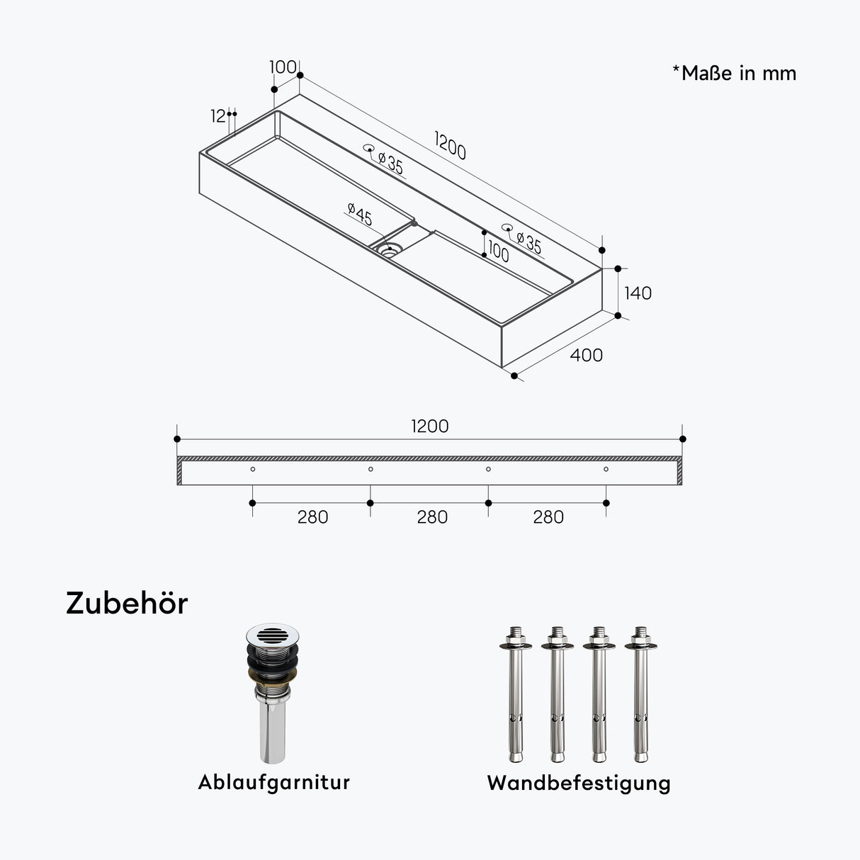 glasvilla Waschbecken Aufsatzwaschbecken Hängewaschbecken aus Mineralguss mit Armaturloch Col6028