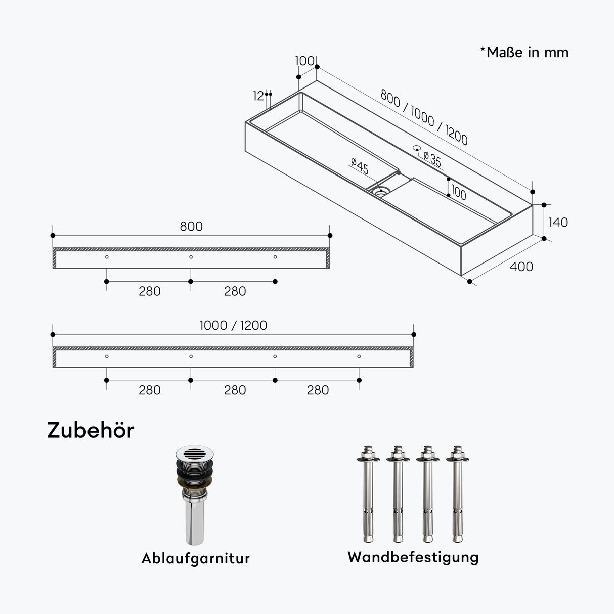 glasvilla Waschbecken Aufsatzwaschbecken Hängewaschbecken aus Mineralguss mit Armaturloch Col6028