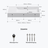 Lavabo Glasvilla, lavabo à poser, lavabo suspendu, en fonte minérale, rectangulaire, meuble-lavabo Col630