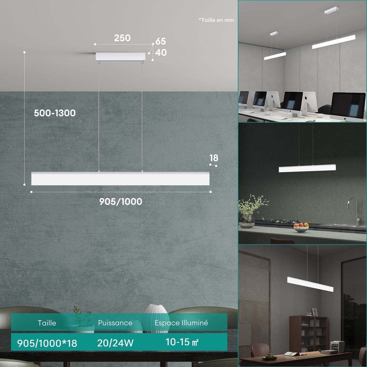 Suspension Glasvilla LED à intensité variable avec télécommande et câble réglable pour salle à manger, salon, chambre à coucher 