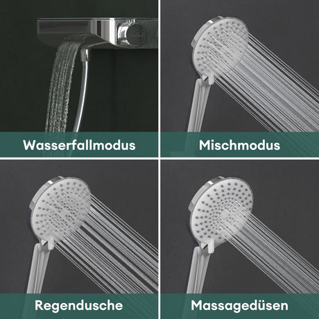 Robinet de baignoire thermostatique Glasvilla avec douchette, thermostat de baignoire, 4 jets, robinet mural pour baignoire, laiton, flexible de douche inclus, système de douche 8