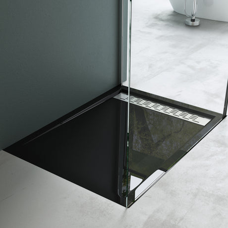 Glasvilla Design – Plato de ducha acrílico Xetro04 rectangular o cuadrado con cubierta de desagüe en acero inoxidable