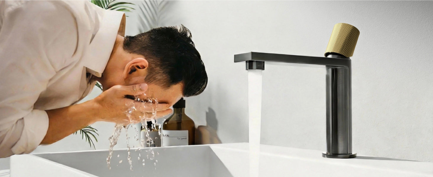 glasvilla Robinet de salle de bain Mitigeur lavabo Mélangeur monocommande Robinet de salle de bain en acier inoxydable avec fonction d'économie d'eau Raccordements DIN Fino-01