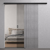 Ensemble complet de porte coulissante en verre Glasvilla, porte intérieure, noir mat, verre de sécurité trempé de 8 mm, porte coulissante, verre noir brossé avec rail en aluminium, Muranino-001 