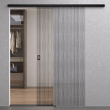 Ensemble complet de porte coulissante en verre Glasvilla, porte intérieure, noir mat, verre de sécurité trempé de 8 mm, porte coulissante, verre noir brossé avec rail en aluminium, Muranino-001 