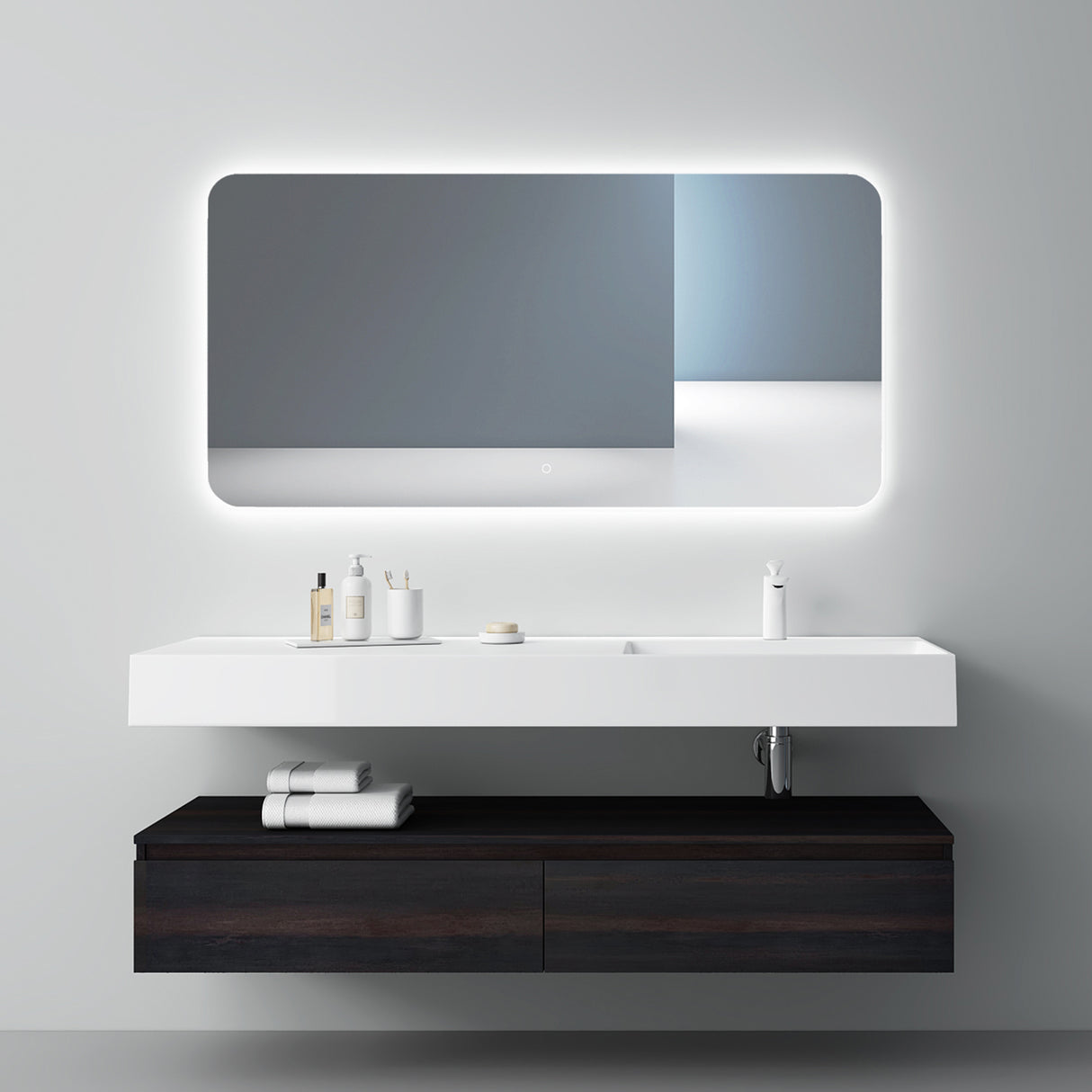 Ensemble de meubles de salle de bain Glasvilla, meuble sous-vasque avec meuble bas 150 x 48 x 25 cm, tiroirs à fermeture amortie et vasque en fonte minérale UP