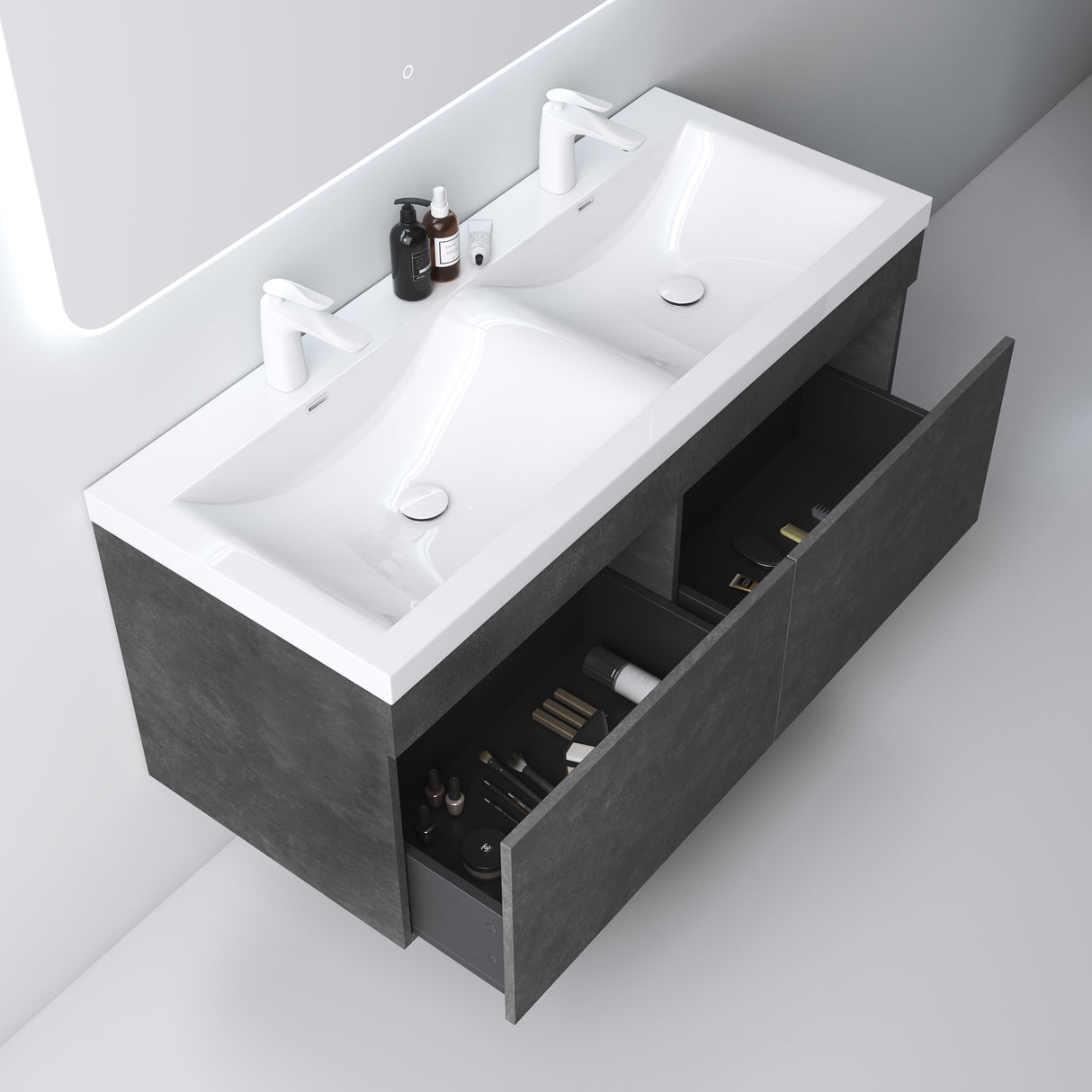 Ensemble de meubles de salle de bain Glasvilla Meubles de salle de bain avec lavabo en fonte minérale Meuble sous-vasque Botanica 
