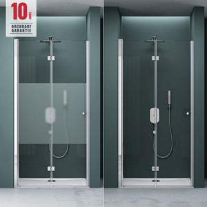 Porte de douche Glasvilla, porte de niche, cabine de douche avec porte pivotante, verre de sécurité trempé avec nano-revêtement, disponible en verre clair et partiellement dépoli Teramo26K+MS