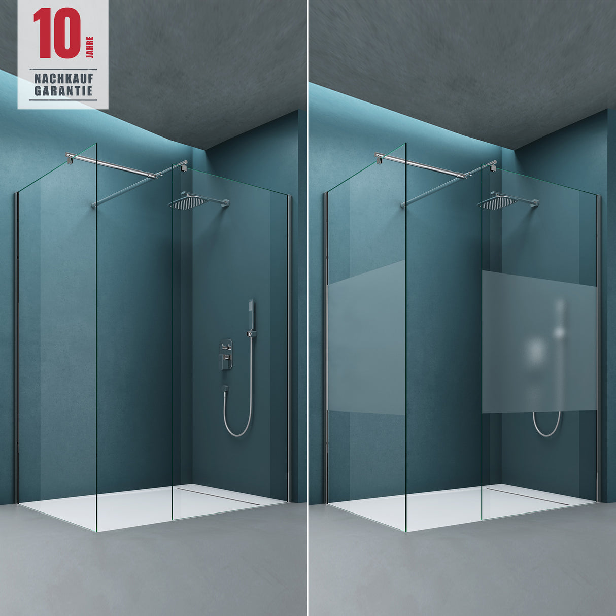 glasvilla Duschwand für Dusche Duschabtrennung mit 2 festen Seitenelementen 8mm ESG-Sicherheitsglas Walk-In Dusche Klarglas NANO-Versiegelung Bremen01K/MS-T