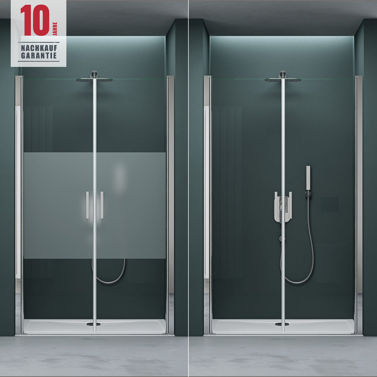 Porte de douche Glasvilla, porte de niche, cabine de douche, porte battante 180°, porte double, revêtement nano ESG 6 mm, verre clair/satiné, rayé/entièrement satiné avec mécanisme de levage et d'abaissement, Teramo24VS