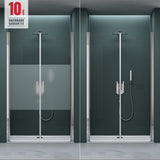 Porte de douche Glasvilla, porte de niche, cabine de douche, porte battante 180°, porte double, revêtement nano ESG 6 mm, verre clair/satiné, rayé/entièrement satiné avec mécanisme de levage et d'abaissement, Teramo24VS