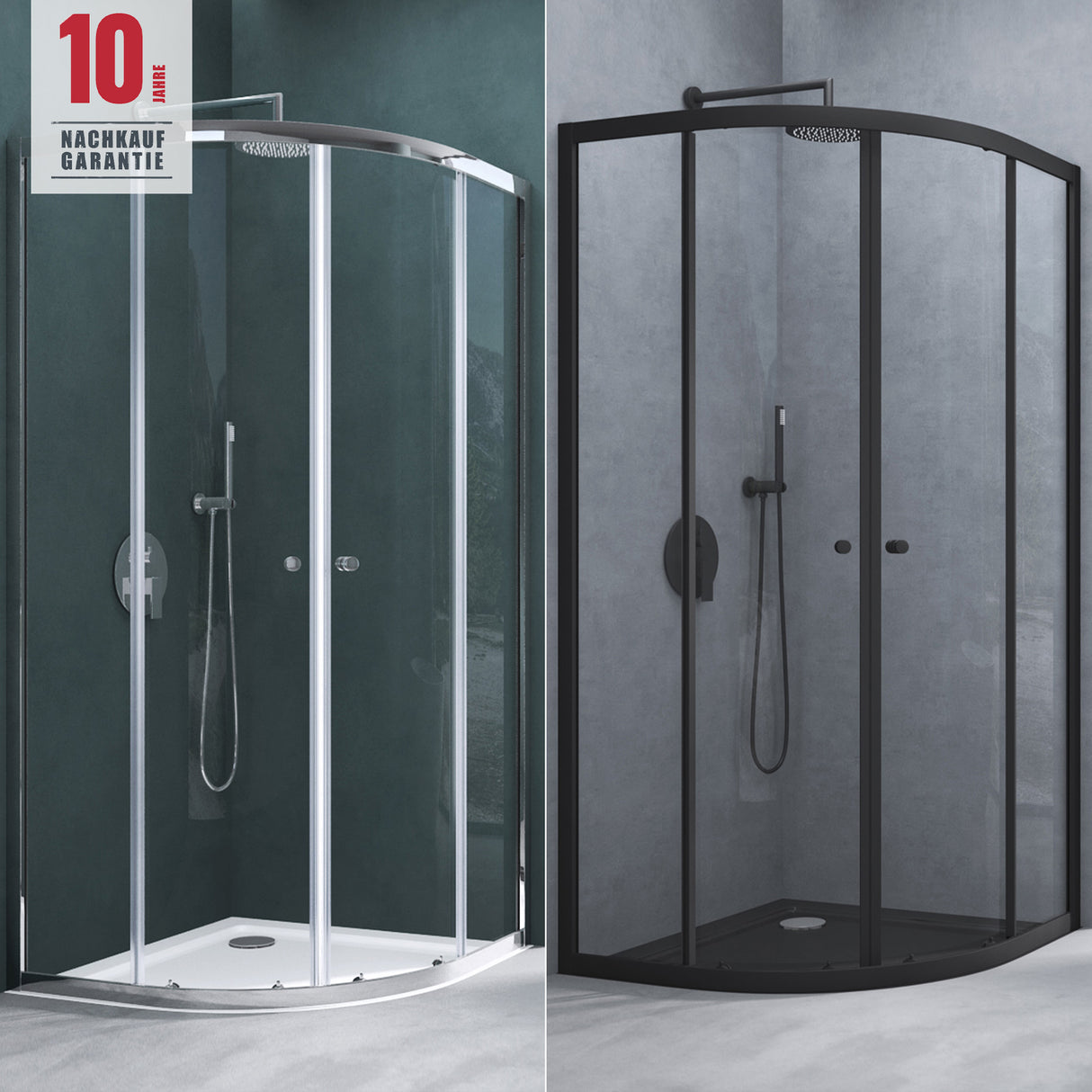 Cabine de douche Glasvilla en quart de cercle avec 2 portes coulissantes en verre de sécurité ESG nano-revêtement Ravenna32K