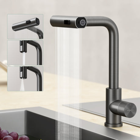glasvilla Robinet de cuisine avec douchette extractible, mitigeur de cuisine pivotant à 360° avec 3 modes de pulvérisation, mitigeur d'évier en acier inoxydable Turnix-02