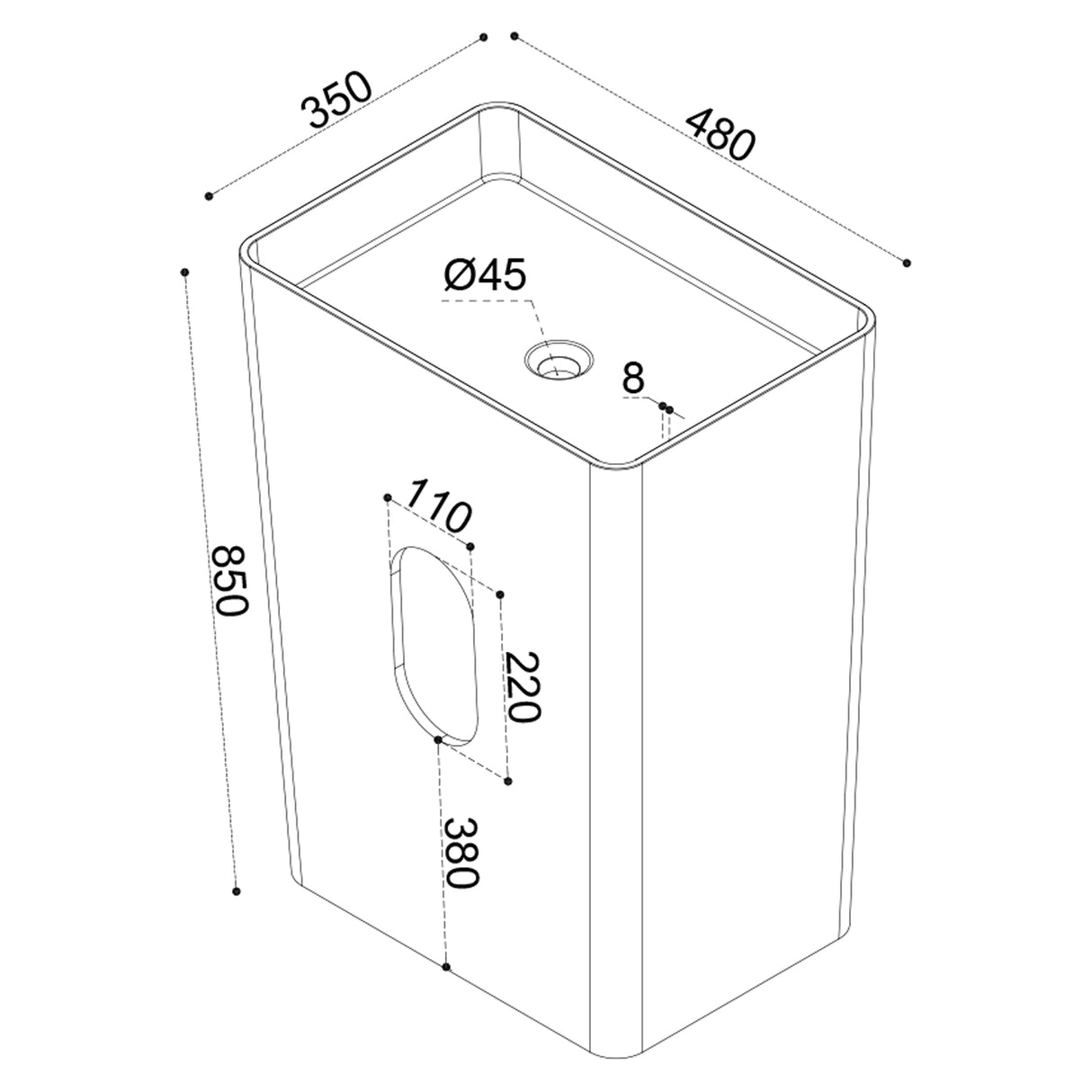 Lavabo sur pied Glasvilla Design Col36 blanc en résine minérale moulée, dimensions : L x P x H : 60 x 42 x 80 cm