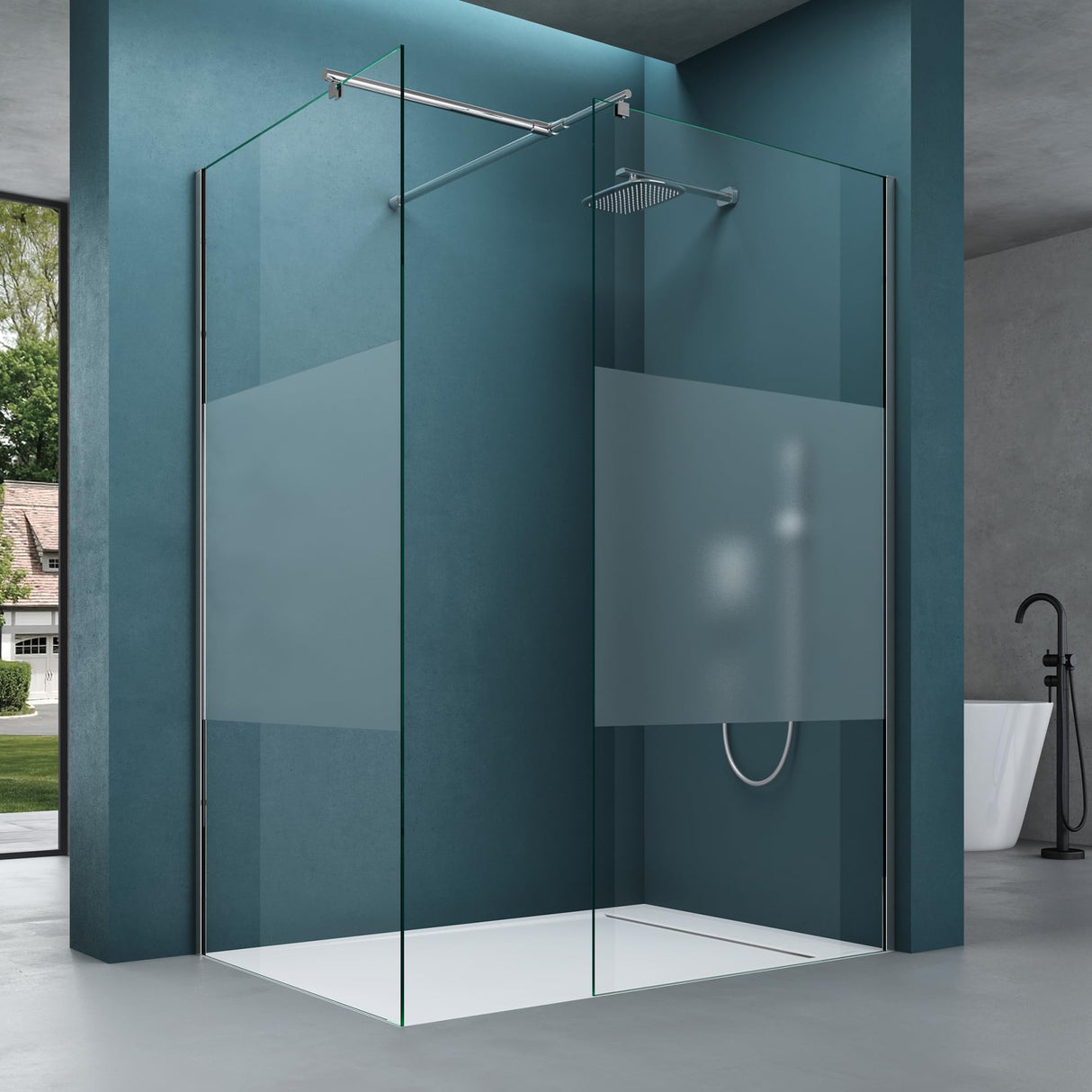 glasvilla Duschwand für Dusche Duschabtrennung mit 2 festen Seitenelementen 8mm ESG-Sicherheitsglas Walk-In Dusche Klarglas NANO-Versiegelung Bremen01K/MS-T